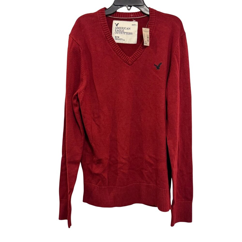 American Eagle Outfitters Men’s Sweater V-Neck Medium Red 100% Cotton